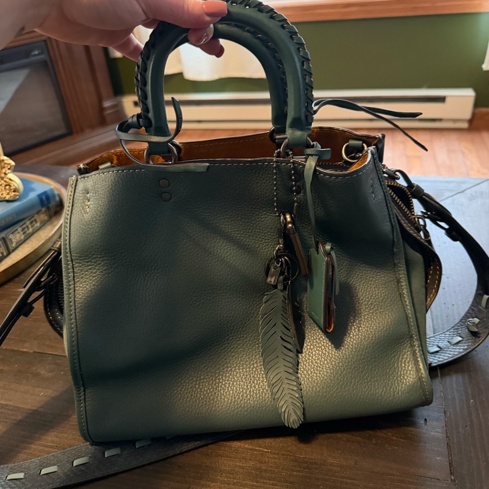 Coach 1941 Rogue 30 With Whipstitch Handle Teal Mixed Leather F58116 - Picture 6 of 15